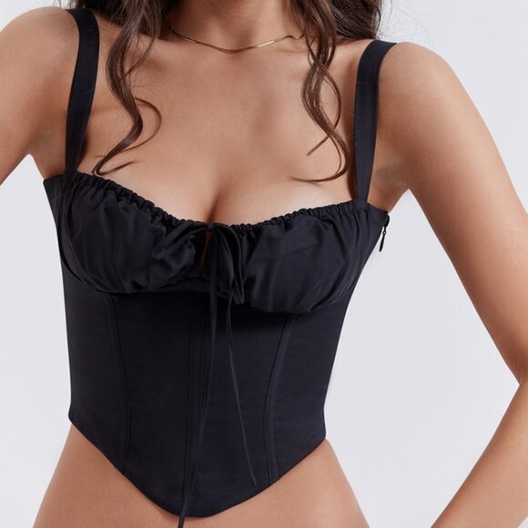 HOUSE OF CB Analia Lace-Up Crop Corset Camisole Black X-Small A/C New With Tags - Picture 14 of 16